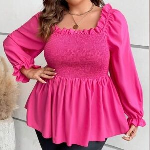 SHEIN Fuchsia Smocked Blouse